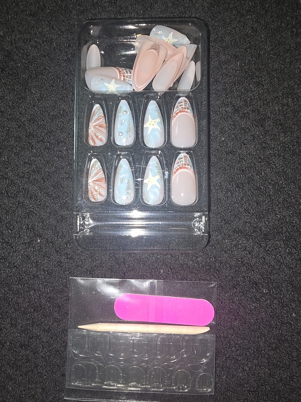 Pink & Blue Star Accent Press-On Nail Set with Nail File